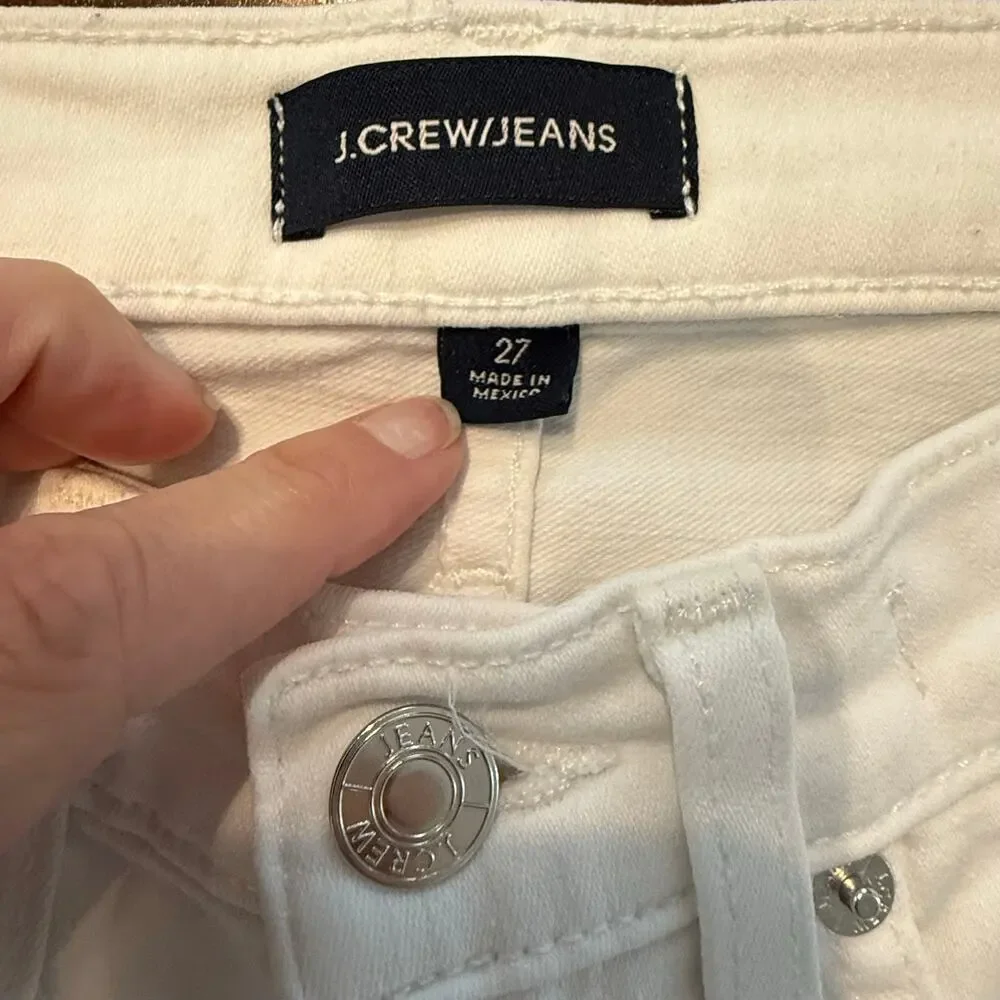 J Crew Women’s 9” high-rise toothpick white jeans, stretch, ankle, skinny, 27